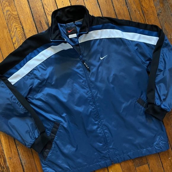 Vintage‎ 90s Nike 1992 Women's Blue Black White Zip Windbreaker Track Jacket - Picture 2 of 4